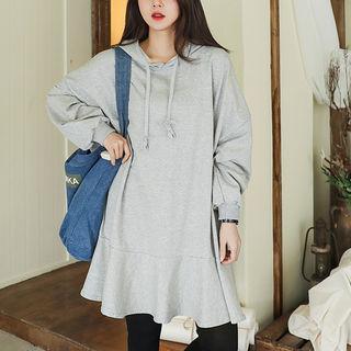Drawcord Ruffle-hem Hoodie Dress