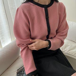 Plus Size Contrast-trim Napped Cardigan