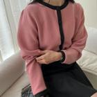 Plus Size Contrast-trim Napped Cardigan