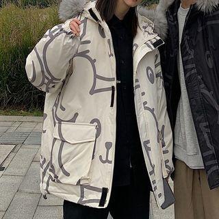 Couple Matching Print Zip-up Parka