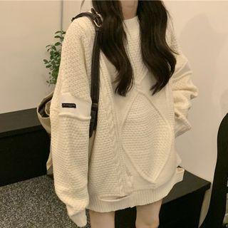 Applique Distressed Cable-knit Sweater