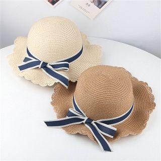 Bow Frill Trim Straw Sun Hat