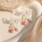 Bow Flower Faux Pearl Fringed Earring 1 Pair - Pink - One Size