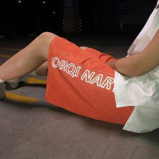 Reflective Letter Printed High-waist Shorts
