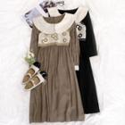 Floral Print Knit Cropped Camisole / Long-sleeve Color-block Midi Dress