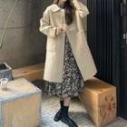 Plain Toggle Woolen Coat / Floral Print Midi Dress