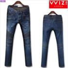 Zip-pocket Ribbed-panel Jeans