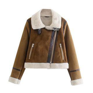 Fleece-lined Cropped Zip-up Jacket