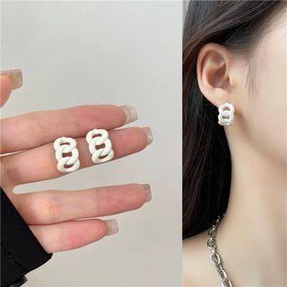 Chained Alloy Open Hoop Earring 1 Pair - Earrings - White - One Size