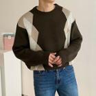 Round-neck Boxy Argyle Sweater
