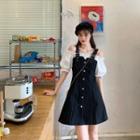 Elbow-sleeve Mock Two-piece Cold-shoulder Mini Dress