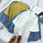 Bell-sleeve Denim Panel Top