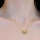 Butterfly Rhinestone Pendant Alloy Choker Necklace - Gold - One Size