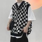 V-neck Checkerboard Sweater Vest