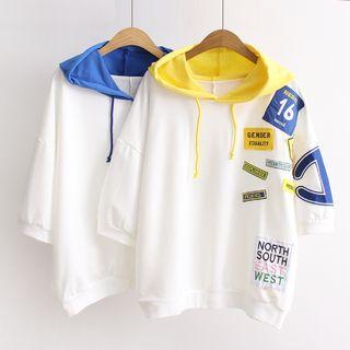 Patched Elbow-sleeve Hoodie