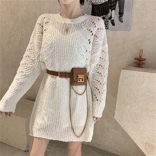 Pointelle Knit Sweater / Belt Bag