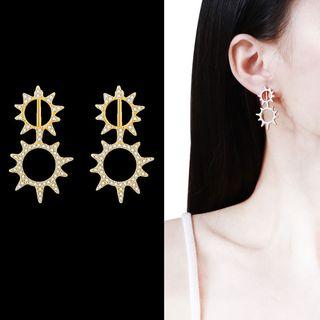 Rhinestone Sun Dangle Earring 1 Pair - Sterling Silver Needle - Drop Earring - One Size