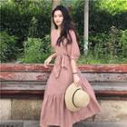 Elbow-sleeve A-line Wrap Dress