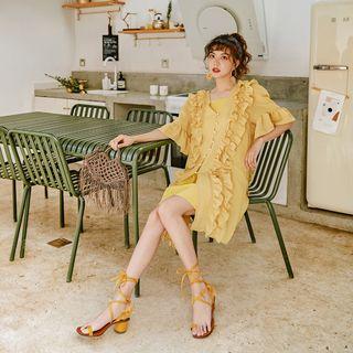 Bell-sleeve Ruffle Trim Mini Dress