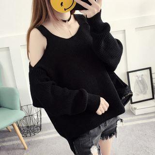Plain Off Shoulder Chunky Knit Sweater