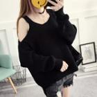Plain Off Shoulder Chunky Knit Sweater