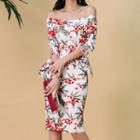 Mock Two-piece Off-shoulder Floral Sheath Dress