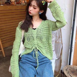 Drawstring Long Sleeve Crop Top