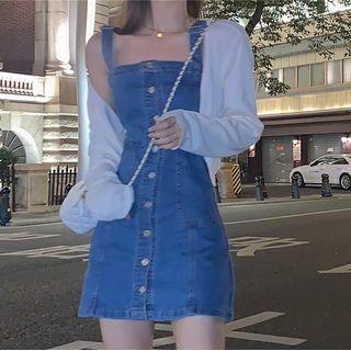 Sleeveless Denim Mini Dress / Cardigan