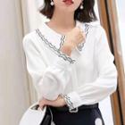 Collared Embroidered Chiffon Blouse