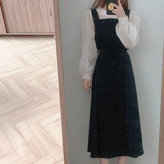 Plain Blouse / Square Neck Midi Overall Dress