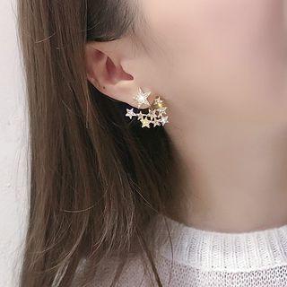 Rhinestone Star Swing Earring 1 Pair - 925 Silver Needle - Gold - One Size
