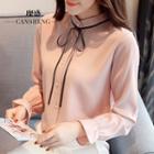 Bow Accent Band Collar Blouse