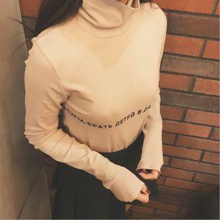Lettering High Neck Long-sleeve T-shirt