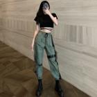 Long-sleeve Cutout T-shirt / Buckled Hare Pants / Pouch / Set