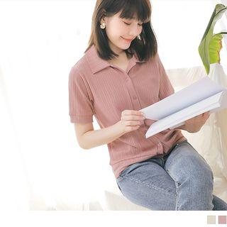 Short-sleeve Single-breasted Plain Top