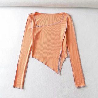 Asymmetrical Long-sleeve Ribbed T-shirt