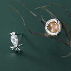 Non-matching Rhinestone Bird & Faux Pearl Earring S925 Sterling Silver - 1 Pair - Silver - One Size