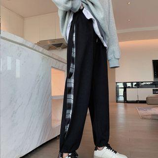 Plaid Panel Wide Leg Sweatpants
