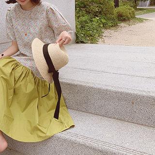 Round-neck Floral Print Ruffle-hem Dress