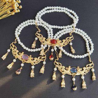 Retro Alloy Pendant Faux Pearl Necklace