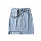Set: Washed Denim Mini Pencil Skirt + Chain Belt
