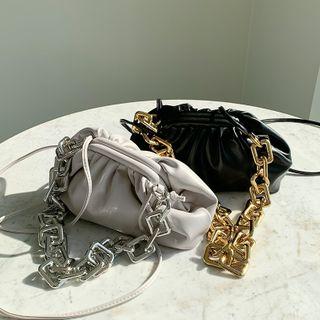 Ruched Clutch & Chain Strap Black - One Size