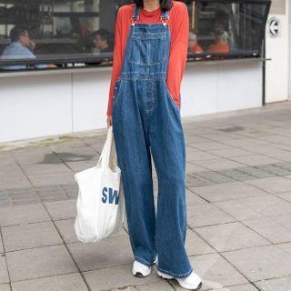 Stitch Oversize Straight-leg Denim Jumper Pants
