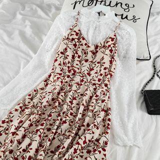 Lace Long-sleeve Top / Floral Sleeveless Dress