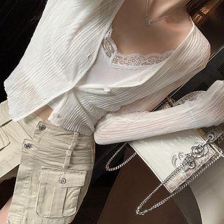 Crinkled Long Sleeve Knit Crop Cardigan