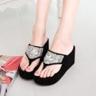 Platform Wedge Sequined Flip-flops