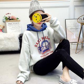 Color Block Printed Lettering Hoodie