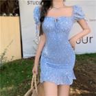Off-shoulder Floral Print Slim-fit Mini Dress
