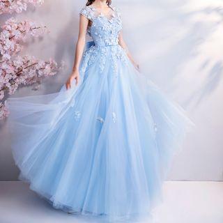 Lace Short-sleeve Evening Dress