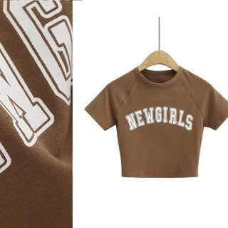 Short Sleeve Lettering Print Crop T-shirt
